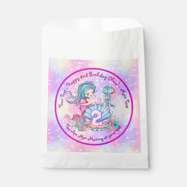 Mermaid 2nd Birthday Change Edit Text Personalize  Favor Bag (Front)