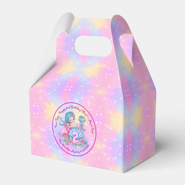 Mermaid 2nd Birthday Change Edit Text Personalize Favor Boxes (Front Side)