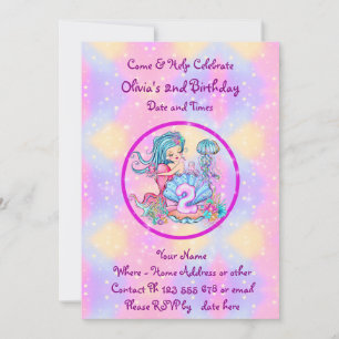 Mermaid 2nd Birthday Change Edit Text Personalize Invitation