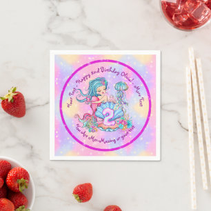 Mermaid 2nd Birthday Change Edit Text Personalize  Napkins