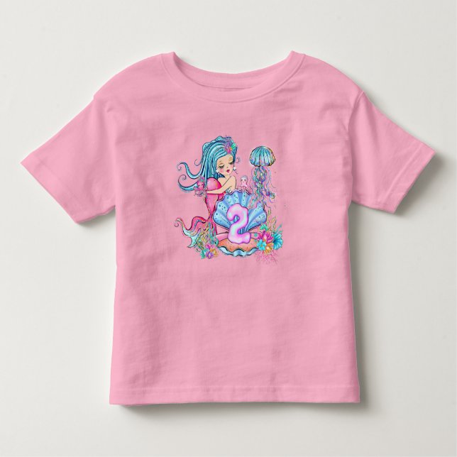 Mermaid 2nd Birthday Change Edit Text Personalize  Toddler T-shirt (Front)