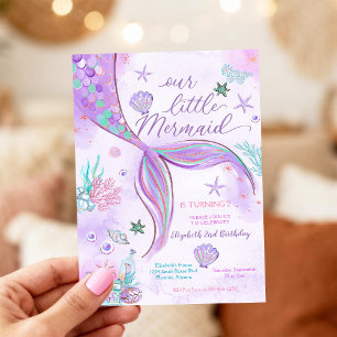 Mermaid 2nd Birthday Invitation