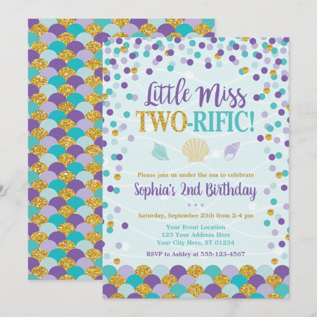 Mermaid 2nd Birthday Invitation | Under the Sea (Front/Back)