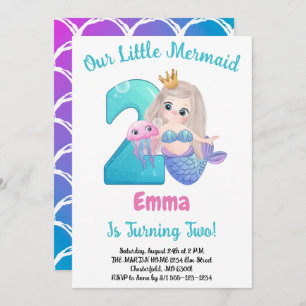 Mermaid 2nd Birthday Party Invitation
