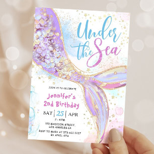 Mermaid 2nd Birthday Party Purple Under The Sea Invitation