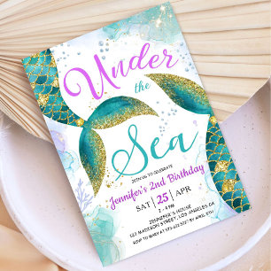 Mermaid 2nd Birthday  Purple Teal Under the Sea Invitation