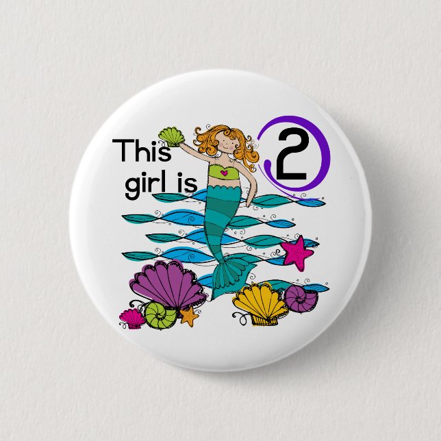 Mermaid 2nd Birthday Tshirts and Gifts Button (Front)