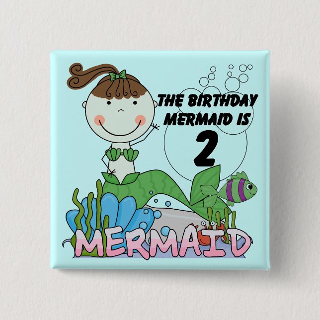 Mermaid 2nd Birthday Tshirts and Gifts Button (Front)