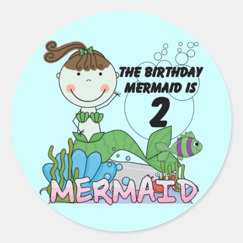 Mermaid 2nd Birthday Tshirts and Gifts Classic Round Sticker