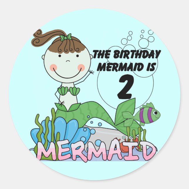 Mermaid 2nd Birthday Tshirts and Gifts Classic Round Sticker (Front)