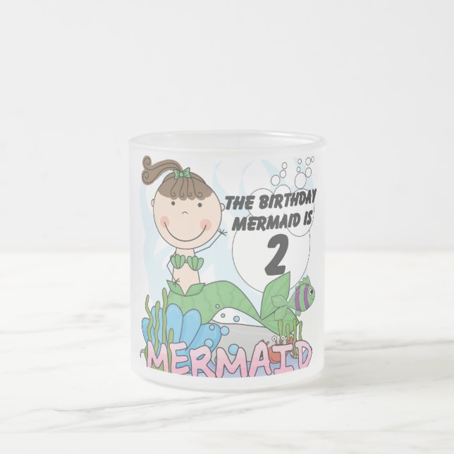 Mermaid 2nd Birthday Tshirts and Gifts Frosted Glass Coffee Mug (Center)
