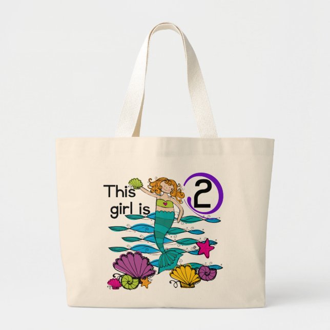 Mermaid 2nd Birthday Tshirts and Gifts Large Tote Bag (Front)