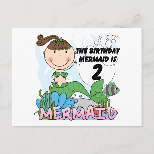 Mermaid 2nd Birthday Tshirts and Gifts Postcard (Front)