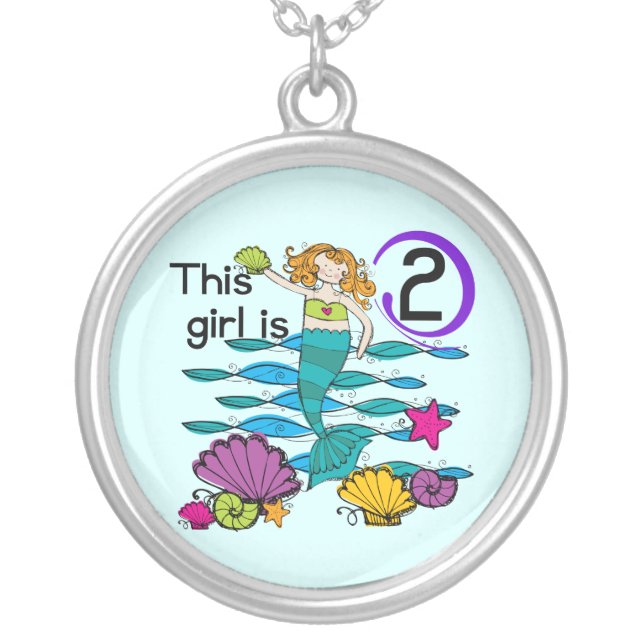 Mermaid 2nd Birthday Tshirts and Gifts Silver Plated Necklace (Front)