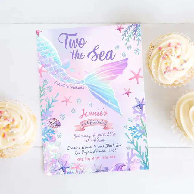 Mermaid 2nd Birthday Two The Sea Party Invitation | Zazzle