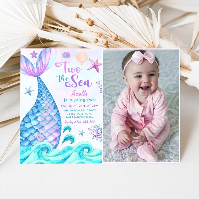  Mermaid 2nd Birthday Two The Sea Party Photo Invitation (Creator Uploaded)