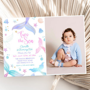  Mermaid 2nd Birthday Two The Sea Party Photo Invitation