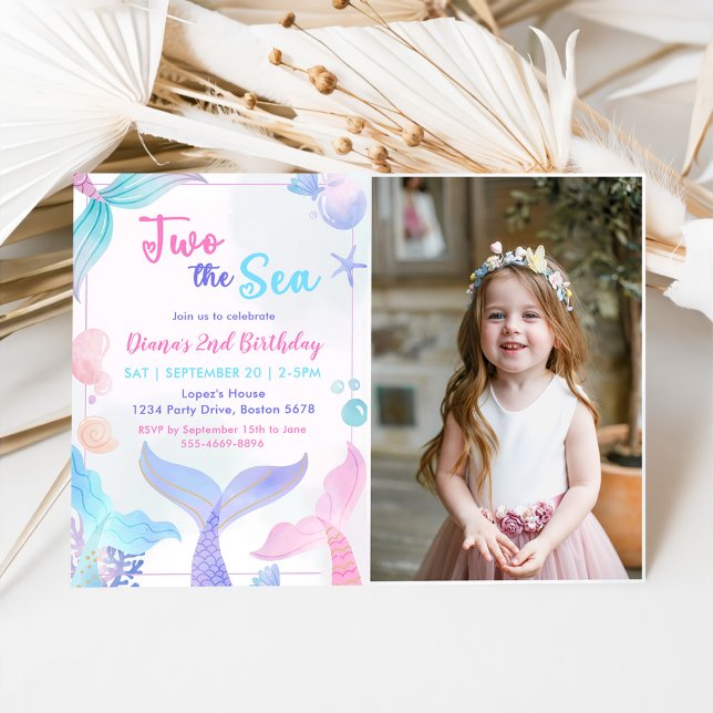  Mermaid 2nd Birthday Two The Sea Party Photo Invitation (Creator Uploaded)