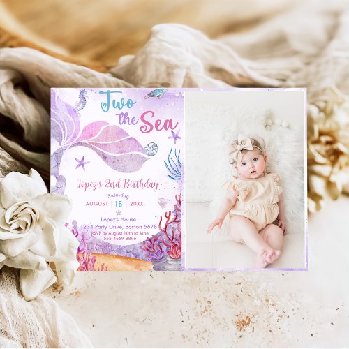  Mermaid 2nd Birthday Two The Sea Party Photo Invitation