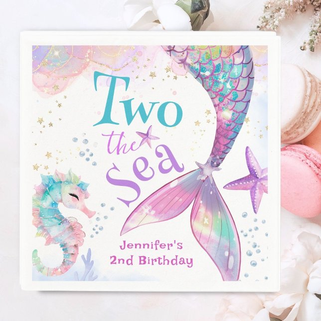 Mermaid 2nd Birthday Two The Sea Pink Paper  Napkins (Creator Uploaded)