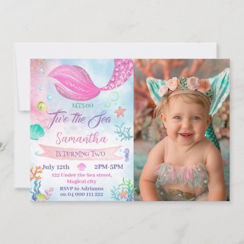 Mermaid 2nd Photo Birthday Girl Under the Sea Invitation