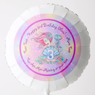 Mermaid 3rd Birthday Change Edit Text Personalize Balloon