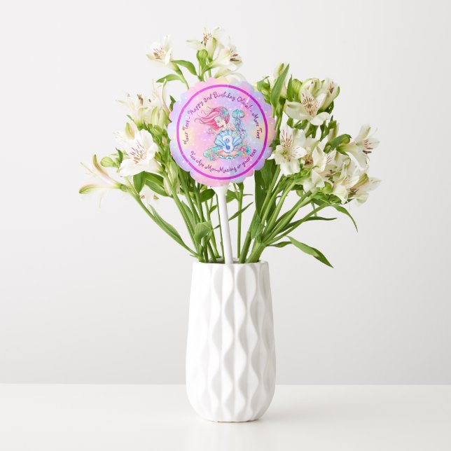 Mermaid 3rd Birthday Change Edit Text Personalize Balloon (Vase)