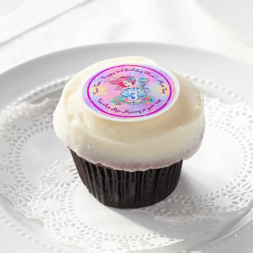 Mermaid 3rd Birthday Change Edit Text Personalize Edible Frosting Rounds