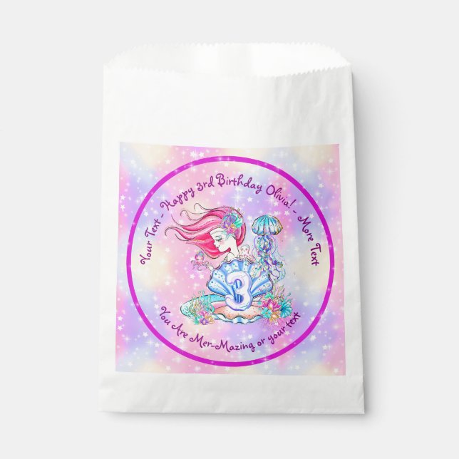 Mermaid 3rd Birthday Change Edit Text Personalize  Favor Bag (Front)