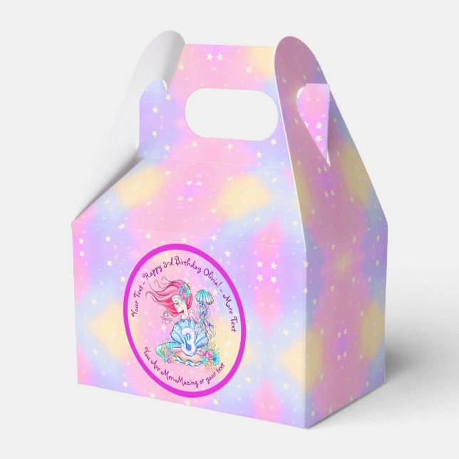 Mermaid 3rd Birthday Change Edit Text Personalize Favor Boxes (Front Side)