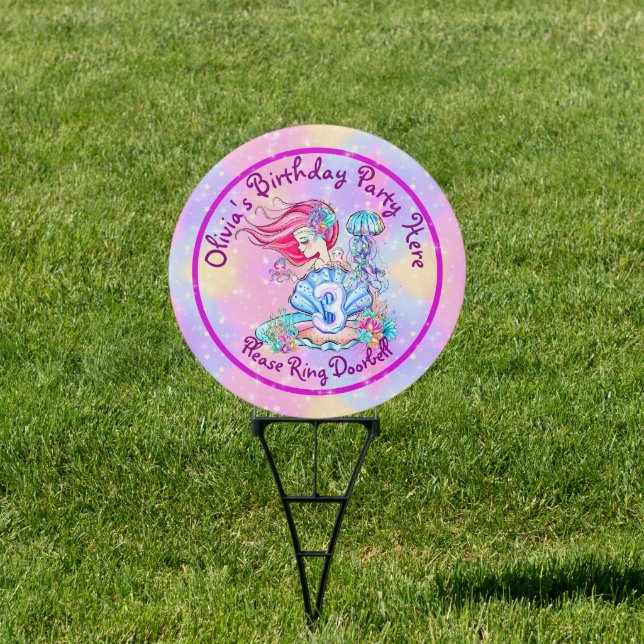 Mermaid 3rd Birthday Change Edit Text Personalize Sign (Insitu)