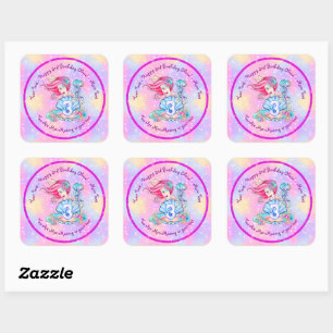 Mermaid 3rd Birthday Change Edit Text Personalize Square Sticker