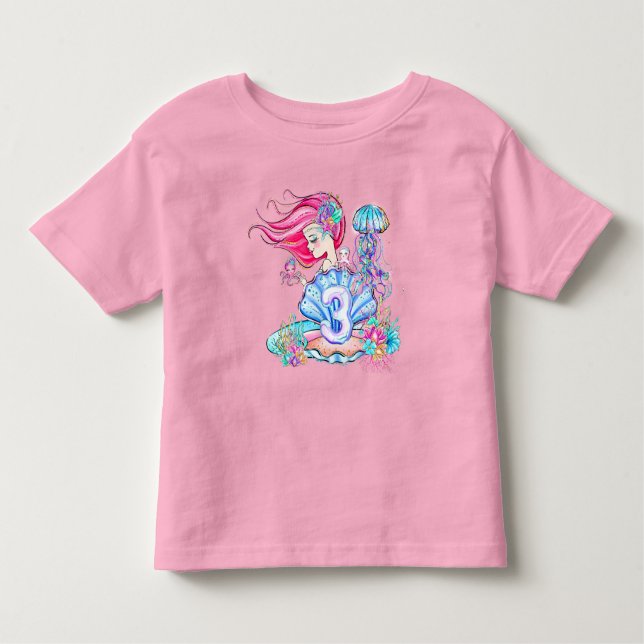 Mermaid 3rd Birthday Change Edit Text Personalize  Toddler T-shirt (Front)