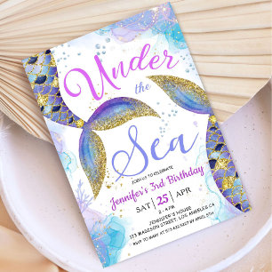 Mermaid 3rd Birthday Girl Under the Sea Invitation