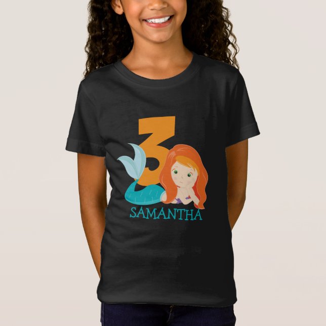  mermaid 3rd birthday orange  T-Shirt (Front)