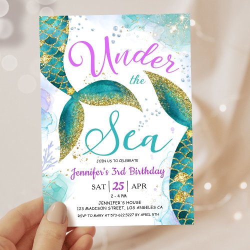 Mermaid 3rd Birthday Party Invite Under the Sea