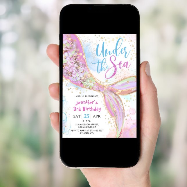 Mermaid 3rd Birthday Party Pink Under The Sea Invitation (Front Digital)
