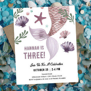 Mermaid 3rd Birthday Sea Purple Invitation