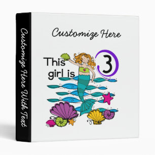 Mermaid 3rd Birthday T shirts and Gifts 3 Ring Binder