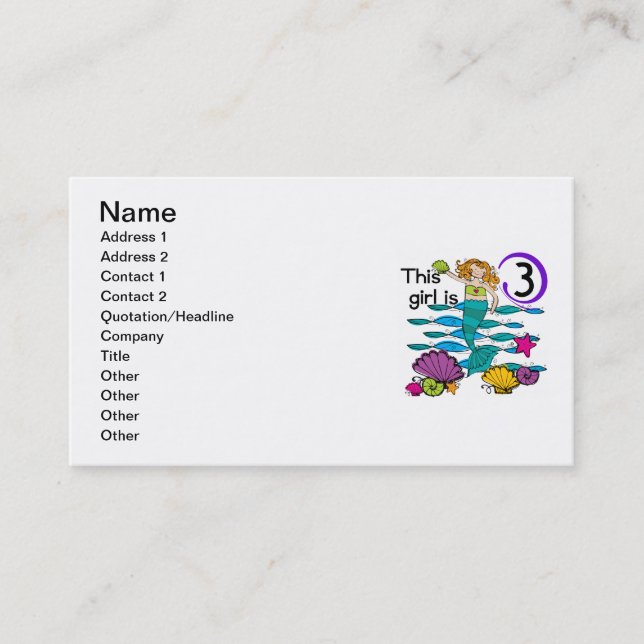 Mermaid 3rd Birthday T shirts and Gifts Business Card (Front)