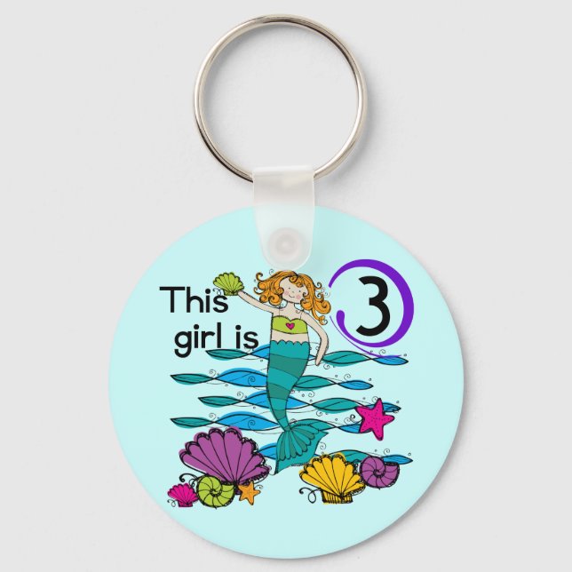 Mermaid 3rd Birthday T shirts and Gifts Keychain (Front)