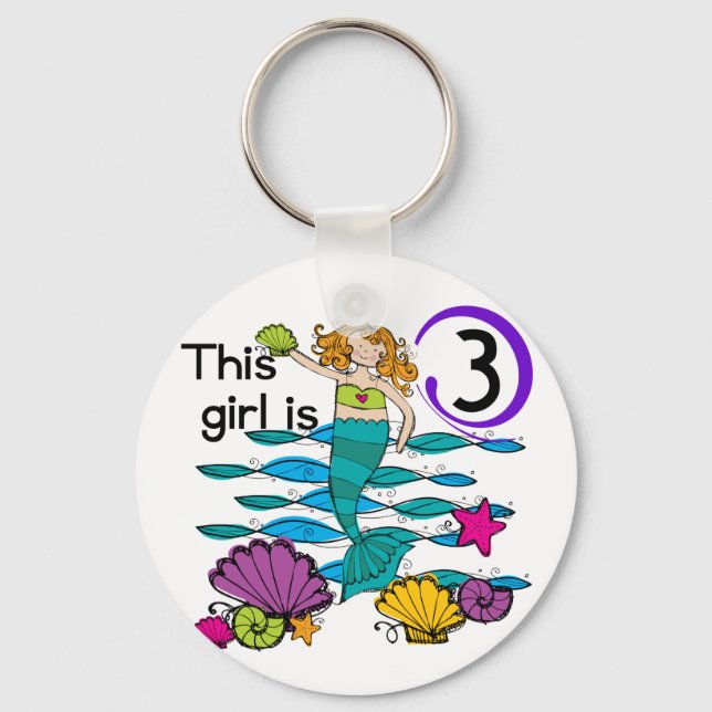 Mermaid 3rd Birthday T shirts and Gifts Keychain (Front)