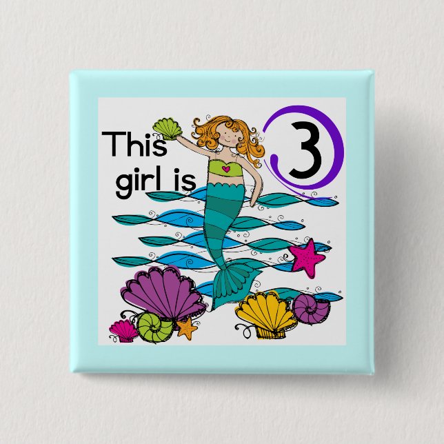 Mermaid 3rd Birthday T shirts and Gifts Pinback Button (Front)
