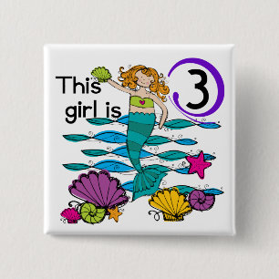 Mermaid 3rd Birthday T shirts and Gifts Pinback Button