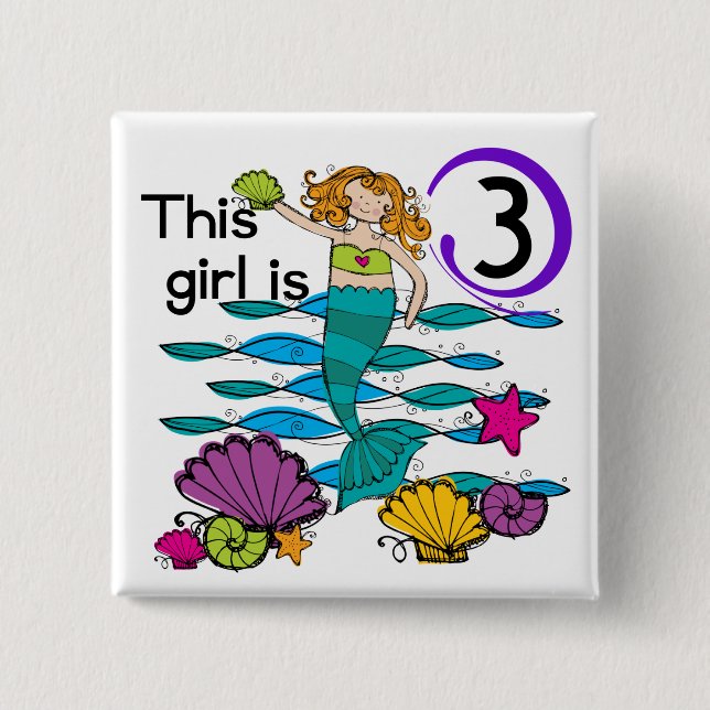 Mermaid 3rd Birthday T shirts and Gifts Pinback Button (Front)
