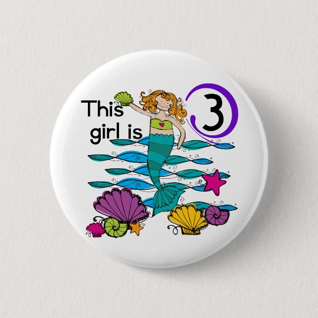 Mermaid 3rd Birthday T shirts and Gifts Pinback Button (Front)