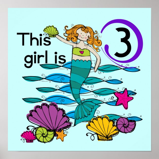 Mermaid 3rd Birthday T shirts and Gifts Poster (Front)