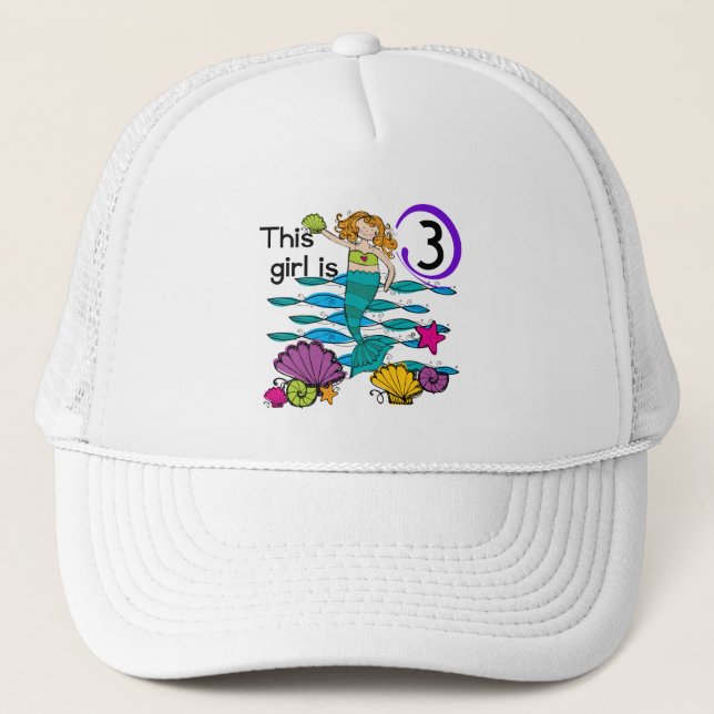 Mermaid 3rd Birthday T shirts and Gifts Trucker Hat (Front)