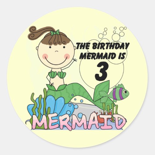 Mermaid 3rd Birthday Tshirts and Gifts Classic Round Sticker