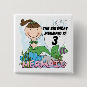 Mermaid 3rd Birthday Tshirts and Gifts Pinback Button